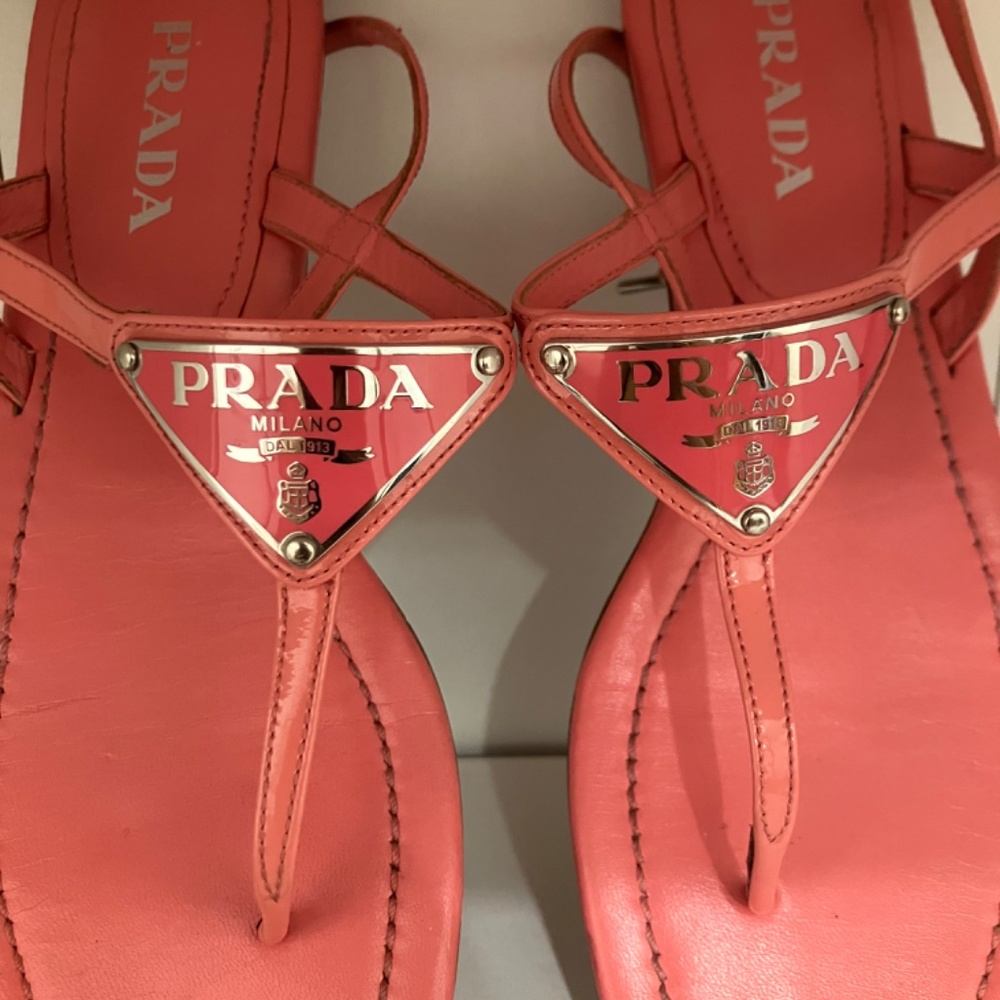 Pink Prada Logo Thong Sandals - Picture 3 of 5